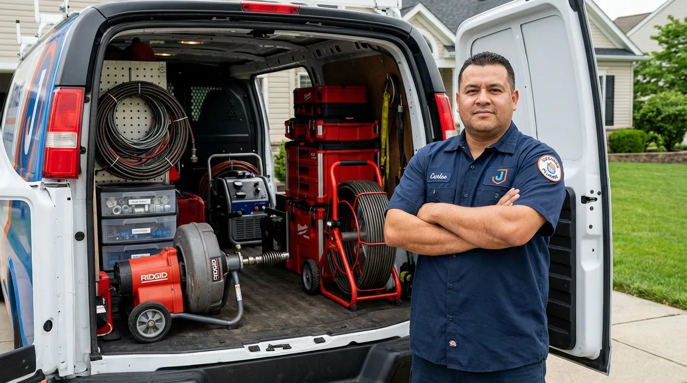 Professional drain cleaning equipment and Johns Plumbing LLC plumber in Peabody