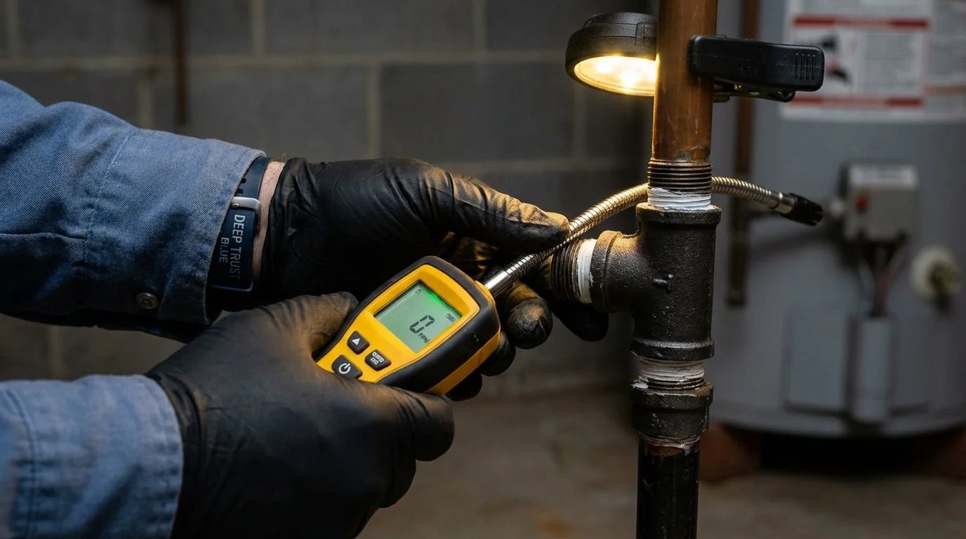 Gas leak detection with electronic sniffer by Johns Plumbing LLC in Peabody